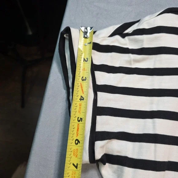 Chaps Womens Black White Striped Tie Waist Short Sleeve Knee Length Dress Medium - Picture 3 of 11